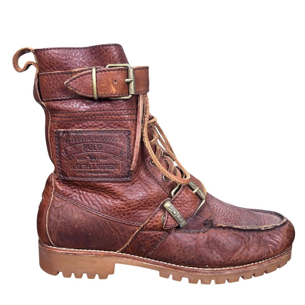 Polo Ralph Lauren Radbourne Brown Leather Moto Boots Size 8 D
